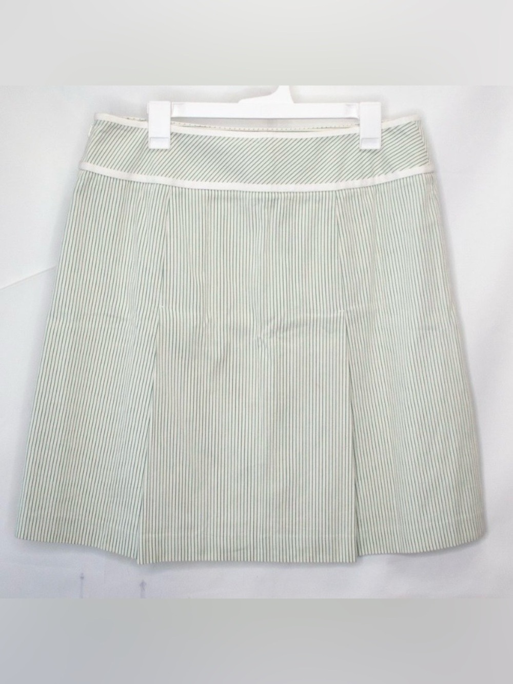 Y2K Ann Taylor LOFT Green Striped Pleated Mini Skirt Petite 14